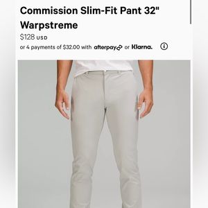 LuluLemon Commission Slim Fit Pant. Waist 32. Light khaki (Silverstone)